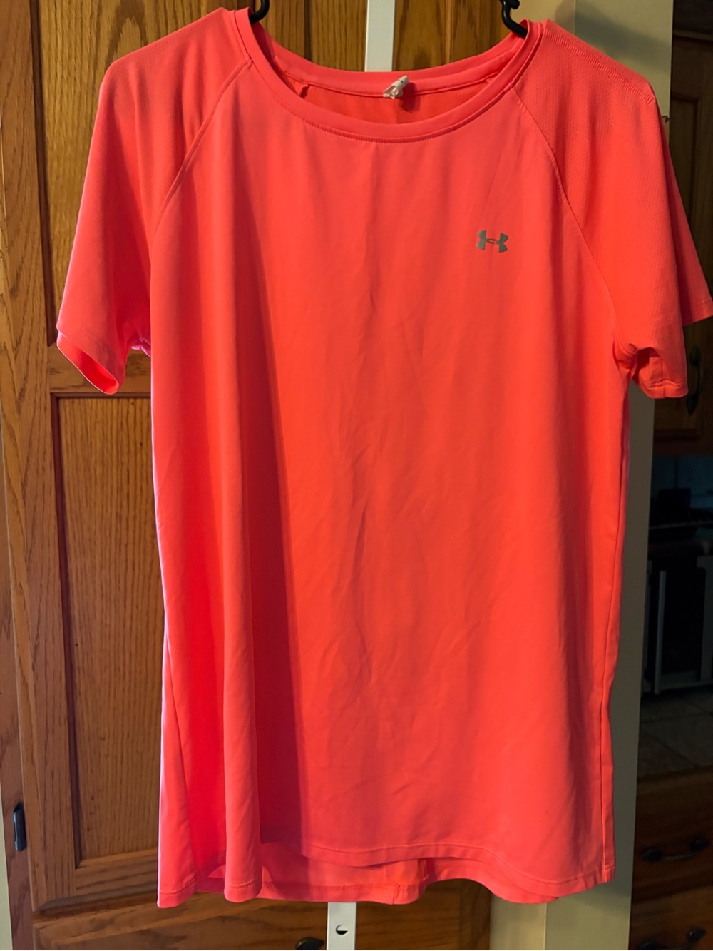 Under Armour Neon Coral Short Sleeve Heat Gear shirt